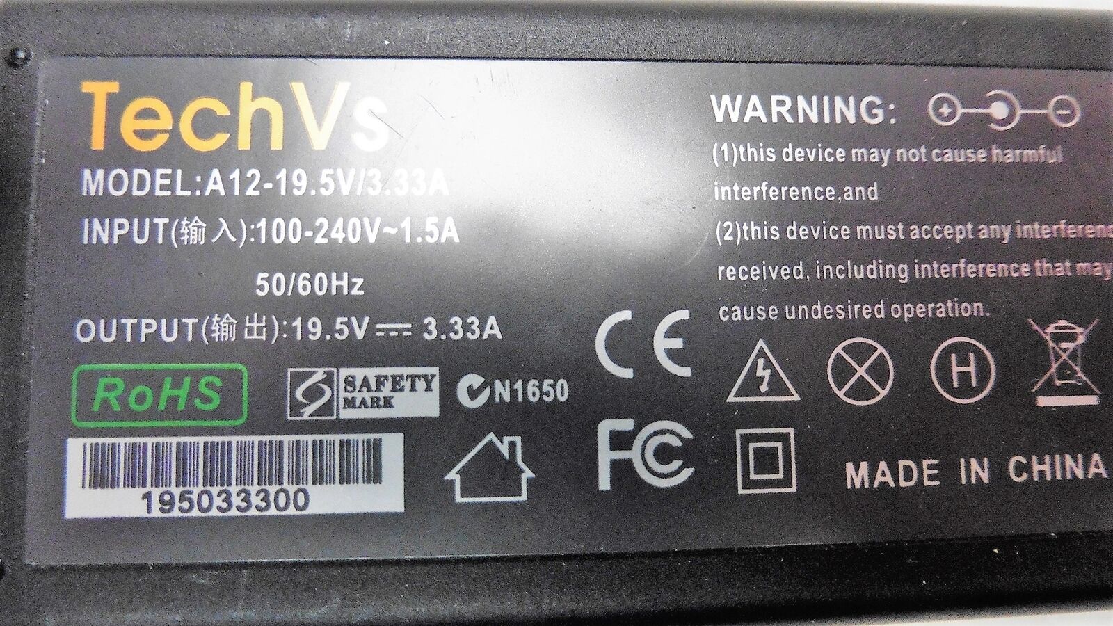 New TechVs A12-19.5V/3.33A Power Supply AC Adapter Laptop Charger